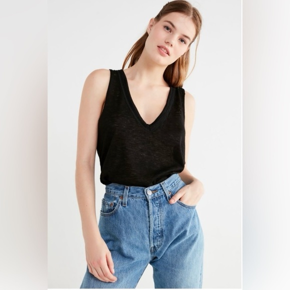 Project Social T Tops - Project Social T Easy V-Neck Tank Top with Distressed Hems Urban Outfitters